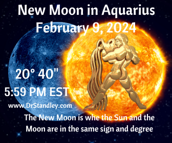 New Moon in Aquarius on February 9, 2024 at 20 degrees 40 minutes on DrStandley.com