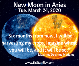 New Moon in Aries at 04 degrees 12 minutes on DrStandley.com