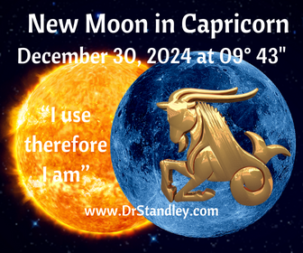 New Moon in Capricorn at 09 degrees 44 minutes at December 30, 2024 on DrStandley.com